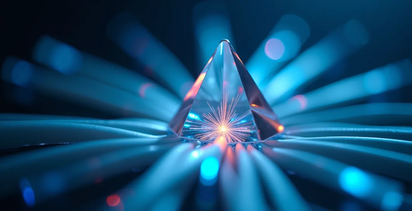 Réseau de connexions lumineuses convergeant vers un point central, symbolisant l'agrégation de données